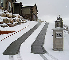 Steep driveway with radiant snow melting system.